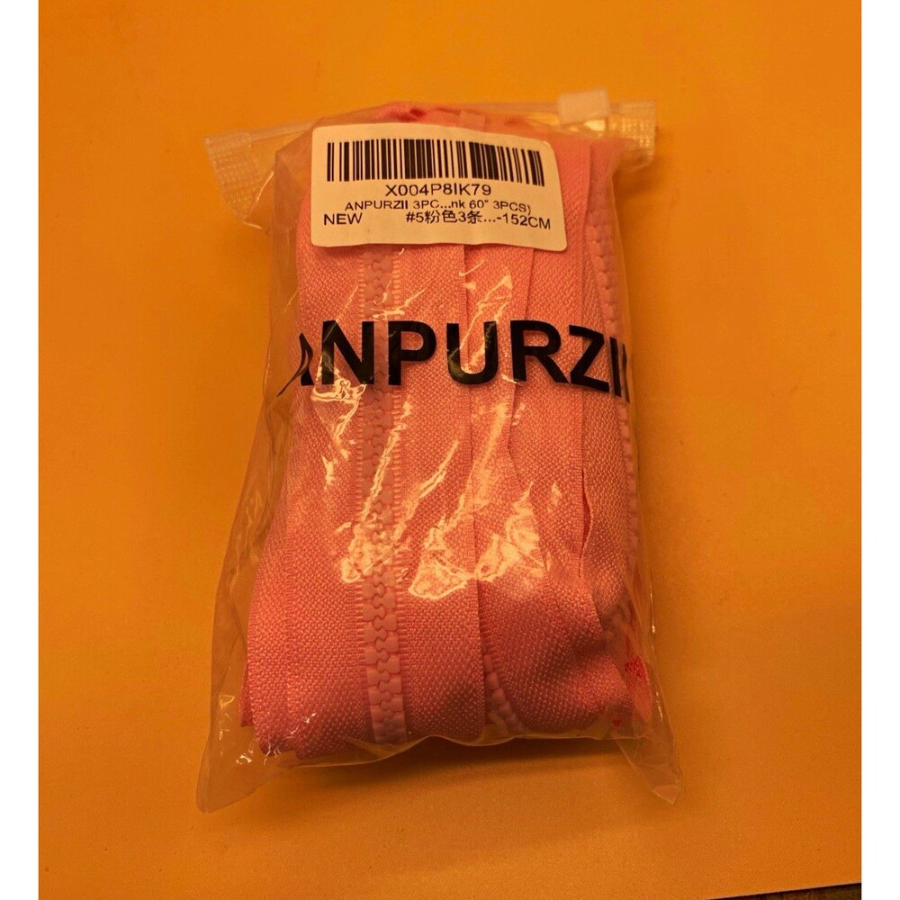 ANPURZI Pink #5 60 in Plastic Zippers, Closed End, 3pc Set for Sewing